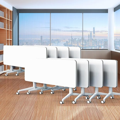 Folding Conference Table,Movable Conference Room Table with Wheels,White Wood Rectangular Conference Table with Modern Business Style,Modular Meeting Training Tables for Office Classroom(8,70.8'')