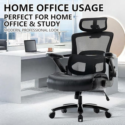 Ergonomic Office Chair with Flip-Up Arms, Mesh Back, Adjustable Headrest, Padded Seat Cushion, Lumbar Support, High Back Desk Chair for Home Office – 330lbs Capacity