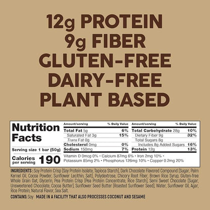 No Nuts! 100% Nut Free Dairy Free Vegan Protein Bars, Chocolate Chip, Organic, Kosher, Egg-Free, Non-Gmo & Dairy-Free Protein Bars