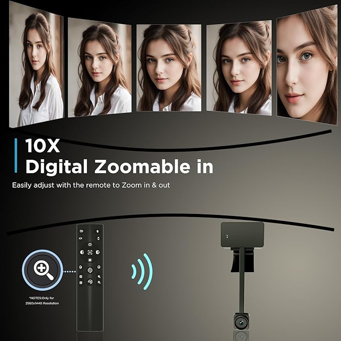 4K Webcam for PC with Remote Control, Ultra HD 1/2.55'' Sensor, Autofocus, 10x Digital Zoom, Low Light Performance, Streaming Webcam for PC/Video Calling/Zoom/Skype/Teams (White)