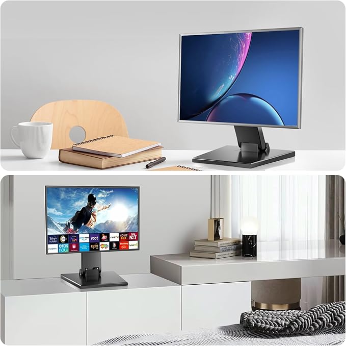 Foldable Low Profile Monitor Stand - VESA 100x100 Desk Mount Adjustable Short TV Stand for Desk Easy Assembly