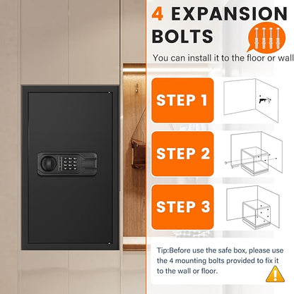 6.5 Cuft Large Fireproof Safe Box, Home Safe Water and Fireproof, Anti-Theft Digital Security Lock Box with Smart Alert System, Removable Shelf, Mute Function, Document Safes for Jewelry