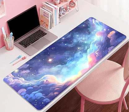Stars Sky Dark Blue Cosmos Mouse Pad Desk Mat,Large Extended Gaming Mouse Pad with Stitched Edges,Non-Slip Waterproof Rubber Base for Office,Computer,Keyboard,Laptop and Home Desk Pad(27.5X11.8 in)