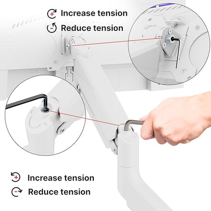 Pixio PS2S White Ultrawide Heavy-Duty Premium Single Monitor Arm Stand Desk Mount - Fits up to 49 inches Monitors, Weights up to 39lbs Flat / 31lbs Curved, Compatible with VESA 75x75 100x100mm