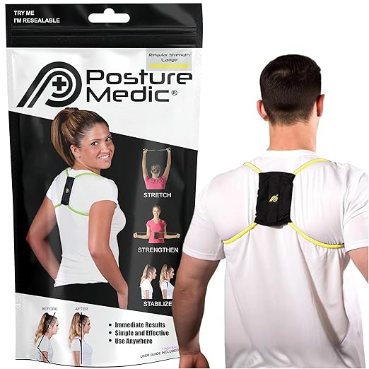 PRIMEKINETIX PostureMedic Dynamic Posture Corrector - Active Resistance Training System for Upper Back Strengthening & Shoulder Alignment - Stretches Chest, Strengthens Back - Size L (Yellow)