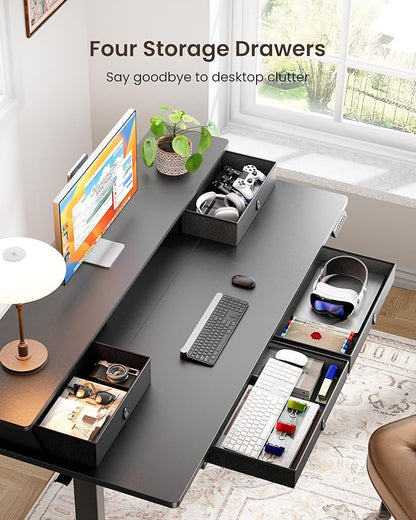 ErGear Electric Standing Desk with 4 Drawers, 48" x 30" Height Adjustable Desk with Storage, C-Clamp Mount Compatible, Computer Home Office Table with Cable Management Tray, Black