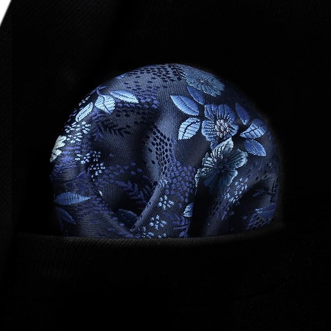 HISDERN Men Floral Ties Woven Classic 3.4" Necktie Set Formal Tie Pocket Square for Wedding with Handkerchief Gift Box