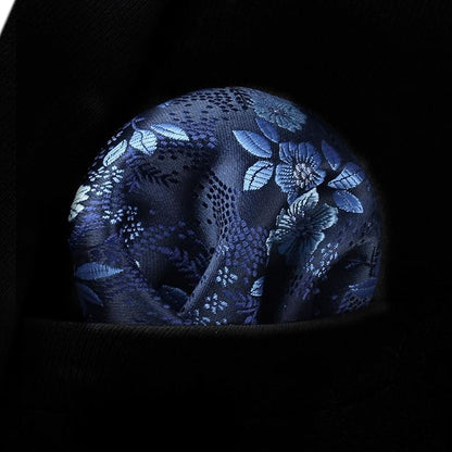 HISDERN Men Floral Ties Woven Classic 3.4" Necktie Set Formal Tie Pocket Square for Wedding with Handkerchief Gift Box
