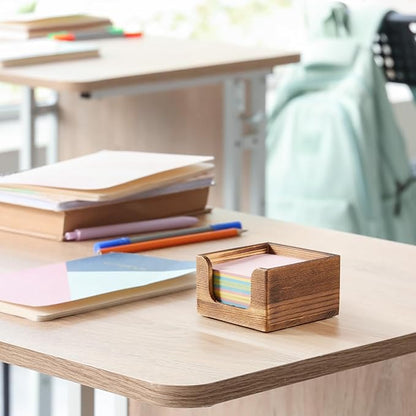 Sticky Note Holder, Burnt Wood Post It Note Dispenser for Office Desk Accessories, Self Stick Note Pad Holder, Memo Pad Holder Dispenser Organizer for School Office Desk Supplies