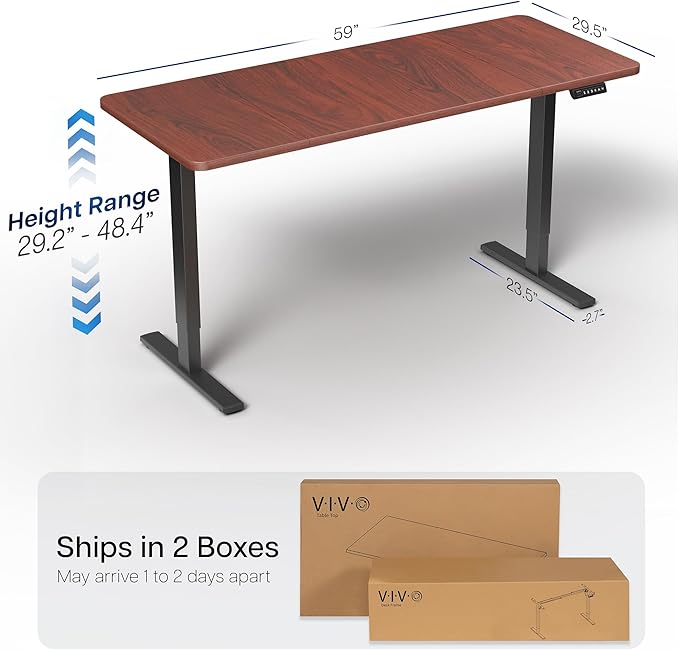 VIVO Electric 60 x 30 in Standing Desk, Memory Height Adjustment, 1B Series, Dark Walnut Top Black Frame, DESK-KIT-1B6D-30