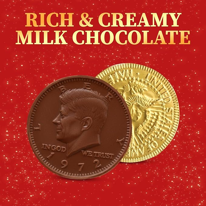 Gold Chocolate Coins, 100 Pack of Gold Chocolate Coins Bulk, Ideal Coin Candy for Themed Parties, Events and Celebrations, Perfect for Gift Bags and Festive Decorations Christmas and st patricks day.