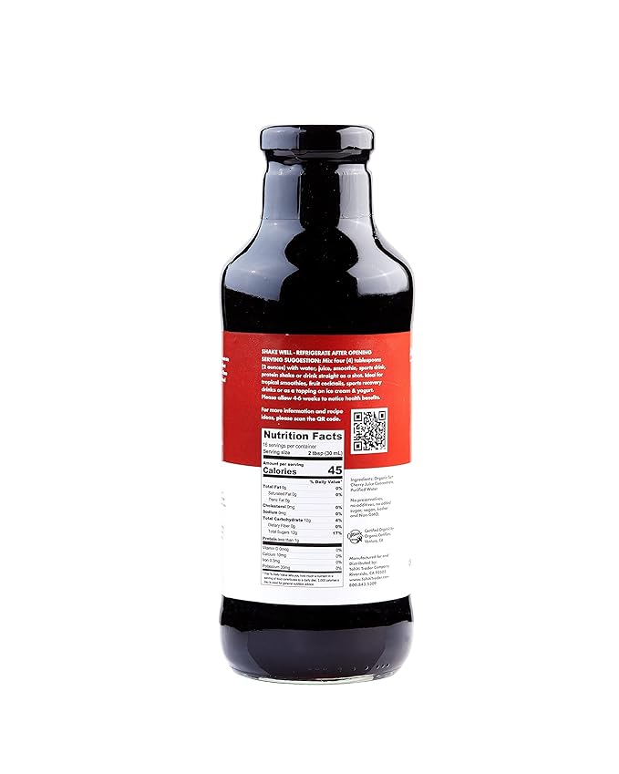 TAHITI TRADER Tart Cherry Juice Concentrate - Ready to Drink Organic Superfood Promoting Immune Support & Overall Health - Pure, Unsweetened Fruit Juice - (16 oz, 4 Pack)