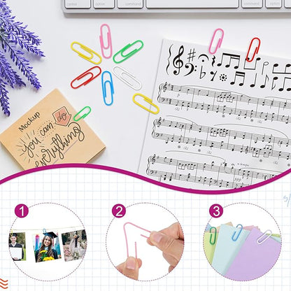 350 Pcs Paper Clips Binder Clips Assorted Sizes, Colored Office Clips Set Paperclips Paper Clamps Rubber Bands Push Pins for Office and School Supplies