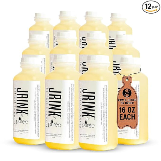 JRINK by Purée Ginger Lemon Juice, Cold Pressed Juice Cleanse with Organic Lemon Ginger, Detox Drink from Raw Fruit and Vegetable, No Preservatives, Healthy Cleanse, 16oz Bottles, 12 Pack