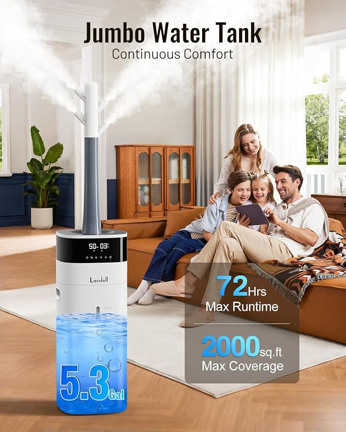 Cool and Warm Mist Humidifier for Large Room, 5.3 Gallon/20L, Top Fill, White