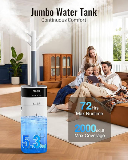 Cool and Warm Mist Humidifier for Large Room, 5.3 Gallon/20L, Top Fill, White
