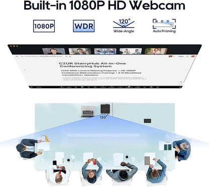 CZUR StarryHub Video Conferencing System, 2200 ANSI Lumens Short Throw Projector + HD 1080P Conference Room Camera with Auto Framing + 6 AI-Driven Microphones + Conference Speakers