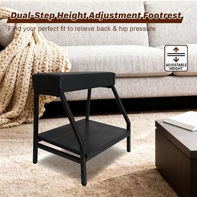 Double Step Under Desk Footrest - 15.7" H Ergonomic Adjustable Foot Stool for Office, Relieves Lower Back & Hip Pressure, Comfortabl Home Office Desk Computer Foot Rest