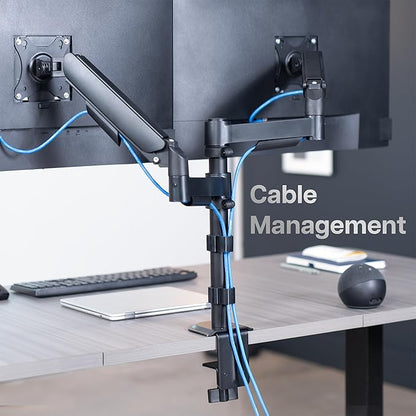 VIVO 17 to 32 inch Dual Pneumatic Monitor Mount, 2 Pneumatic Arms, Adjustable Swivel, Rotation, Heavy Duty VESA Desk Stand with C-clamp, Grommet, Max VESA 100x100, Black, STAND-V002K