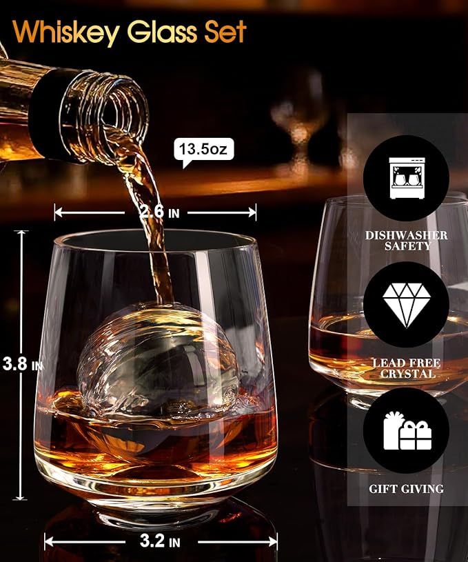 Stemless Wine Glasses Set of 4 13.5oz, Hand Blown Red White Wine Glasses Unique Gifts for Him Her for Birthday, Wedding, Christmas, Anniversary