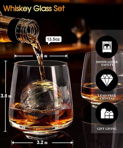 Stemless Wine Glasses Set of 4 13.5oz, Hand Blown Red White Wine Glasses Unique Gifts for Him Her for Birthday, Wedding, Christmas, Anniversary