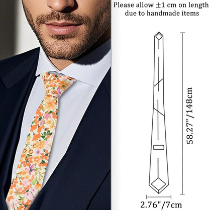 Cotton Floral Ties for Men 2.76" Men's Skinny Tie Linen Flower Printed Neck Tie for Wedding Dating Party