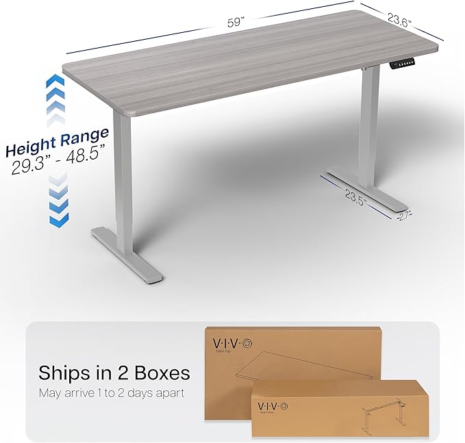VIVO Electric 60 x 24 in Standing Desk, Memory Height Adjustment, 1B Series, One-Piece Dark Gray Top, Gray Frame, DESK-KIT-1G6G