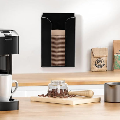 IEEK Coffee Cup Sleeve Holder,Coffee Collar Organizer for Bulk Storage,Kraft Paper Cup Sleeves Rack Black Acrylic Coffee Sleeve Dispenser,Countertop and Wall Mount Disposable Cup Sleeves Organizer