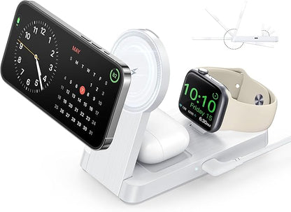 3 in 1 Magnetic Wireless for iPhone Charging Station: Foldable Portable Charger for iPhone 17-12 Pro Max & Apple Watch & AirPods, for Apple Multiple Devices Charger for Home,Office&Travel
