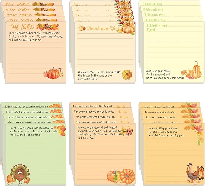 30 Pack Thanksging Christian Sticky Notes - 600 Sheets Religious Notepads Givethanks Bible Verse Quotes Notepads for Message Reminder Gifts Diary Lists Schedules Studying Office School