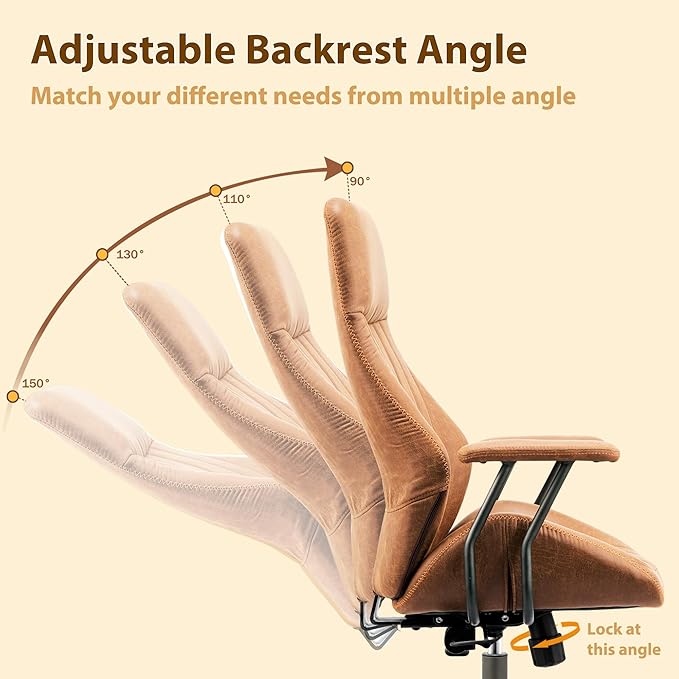 Ergonomic Executive Office Chair with Lumbar Support, Adjustable Height Home Office Desk Chair with Armrests, High Back Padded Headrest Office Chair, Rolling Swivel Computer Gaming Chair, Brown