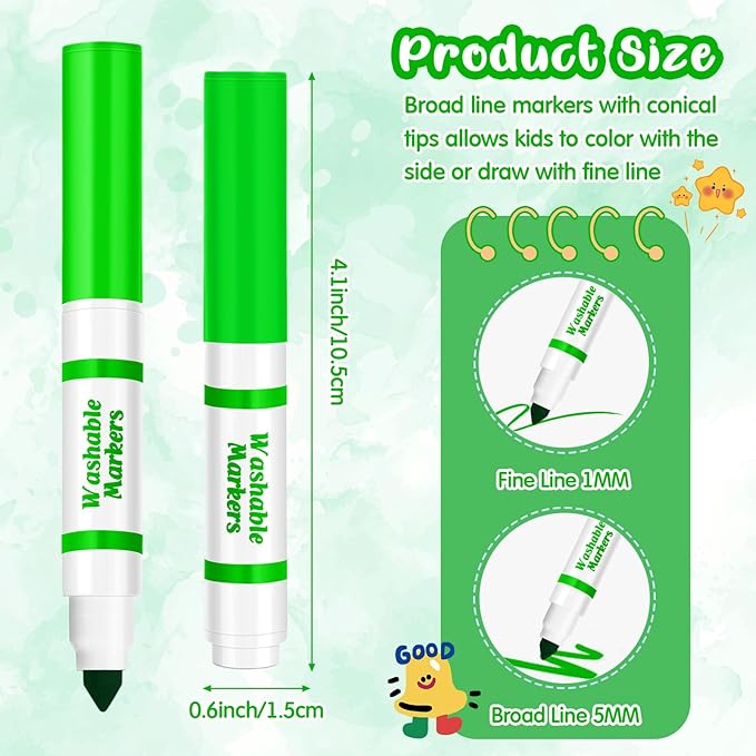 Janlaugh 30 Pcs Mini Washable Markers Bulk Broad Line Conical Tip Washable Mark Pen Set Short Coloring Paint Pen for Art Projects Teacher Party Favors Classroom(Green)