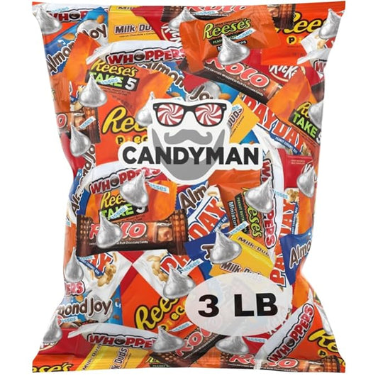 CANDYMAN 3 Pound Gift Box Mix of Chocolate, Individually Wrapped Assorted Bulk Candy Chocolates Variety Pack, Perfect for Holiday Candies, Chocolate Summer Candy Bulk