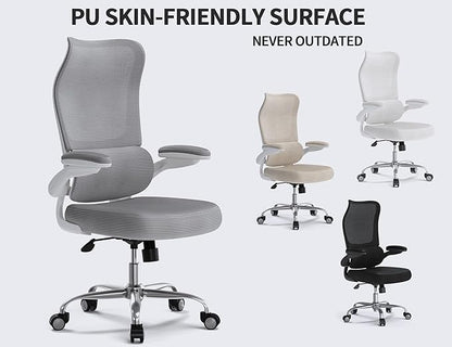 TRALT Ergonomic Office Chair - Desk Chair with Wave High Back Adjustable Lumbar Support Computer Chair - Gaming Chairs Mesh Backrest and PU Leather Seat for Home Reading Chairs to Adults(Grey)