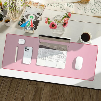 Waterproof Large Gaming Mouse Pad with Durable Stitched Edges, Non-Slip Rubber Base, Grainy Jacquard Mouse Mat Desk Pad for Home Office Gaming, 35.4''x15.7''x0.12'', Pink