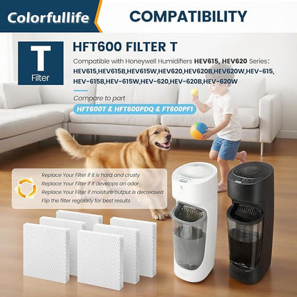 Colorffullife 4 Pack Humidifier Filter T for Honeywell Top Fill Tower Humidifier HEV615, HEV620, Replacement HFT600 Filter T