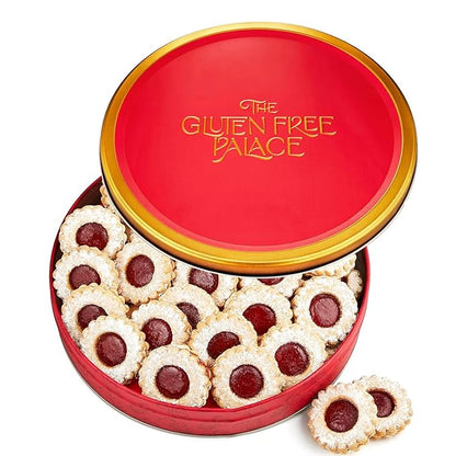 Gluten Free Palace Cookie Gift Basket – Fresh Raspberry Linzer Tart Shortbread Cookies in Tin – Birthday, Corporate, Anniversary, and Thank You Gift