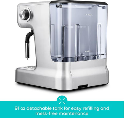 CASABREWS Neutron Pro Espresso Machine with Dual Boiler, 20 Bar Espresso Maker with Automatic Milk Frother and LCD Display, Cappuccino Latte Maker with Separate Hot Water System for Americano, Silver
