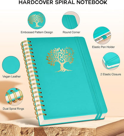 Large Spiral Notebook Journal for Women Men - 300 Numbered Lined Pages, College Ruled,B5 Hardcover Spiral Bound Notebook for School, Work, Note Taking, Writing, Leather Spiral Journal 7"x10"