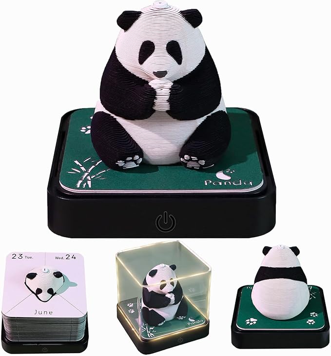 3D Time Piece Calendar 2026 DIY Calendars Tear Away Carving Art 3D Memo Pad Calendar With LED Lights sculpture artsy pads calendar notepad for Desktop Decor-Big Panda