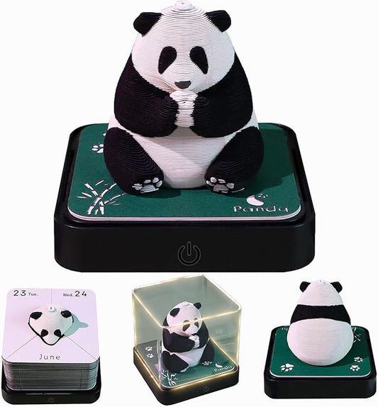 3D Time Piece Calendar 2026 DIY Calendars Tear Away Carving Art 3D Memo Pad Calendar With LED Lights sculpture artsy pads calendar notepad for Desktop Decor-Big Panda