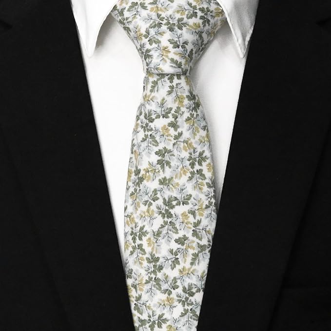 Cotton Floral Ties for Men 2.76" Men's Skinny Tie Linen Flower Printed Neck Tie for Wedding Dating Party