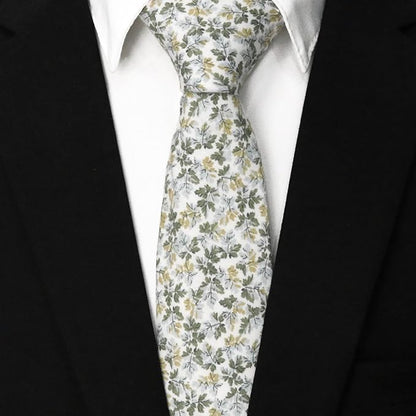 Cotton Floral Ties for Men 2.76" Men's Skinny Tie Linen Flower Printed Neck Tie for Wedding Dating Party