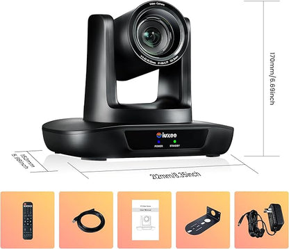 UHD 4K HDMI/USB3.0 PTZ Camera with 12X Optical Zoom, 90° FOV Wide Angle Lens, Video Conference Room Camera,Live Streaming for Church Worship, Work with Zoom Webex OBS YouTube Facebook