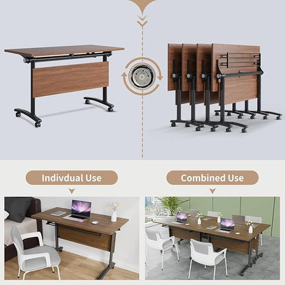 Folding Conferences Room Table,Conference Table,Flip Top Mobile Training Tables Modern Conference Room Table with Iron Baffle Silent Wheels for Office Meeting Conference Room (4PCS, 47in)