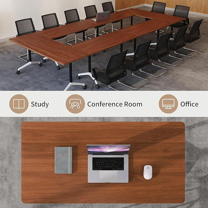 Conference Room Table, Modern Folding Training Tables with Flip Top, Mobile Table with Four Locking Wheels, Executive Desk for Meeting Room, Office, Classroom (6PCS，61in)