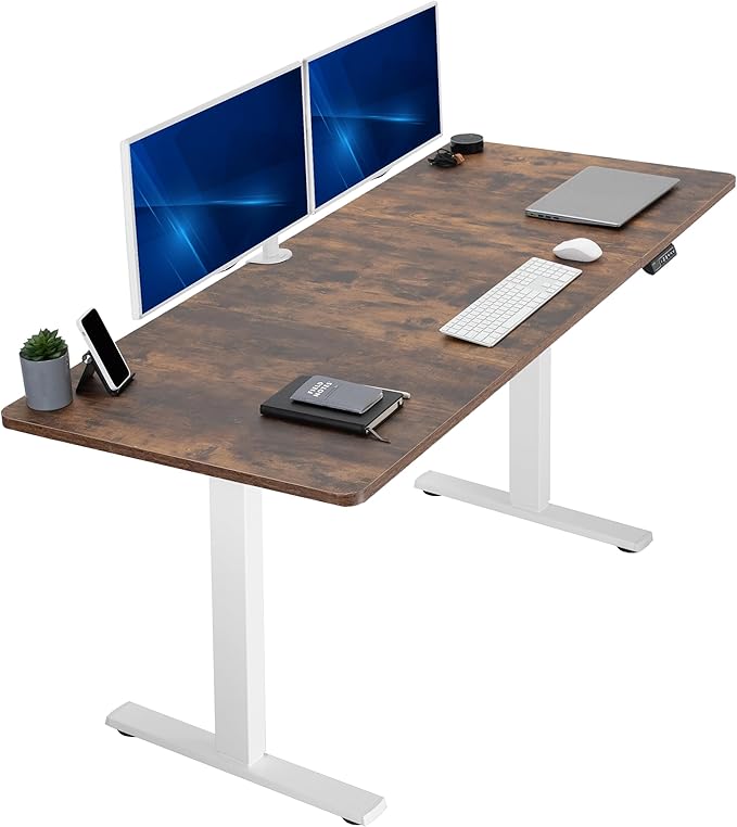 VIVO Electric 71 x 30 in Rustic Standing Desk, Memory Height Adjustment, 1B Series, Vintage Brown Top White Frame, DESK-KIT-1W7N