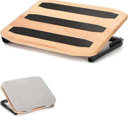 Wood Footrest Adjustable Ergonomic Foot Rest- Under Desk 7 Adjustable Angles Wood Under Desk Footrest, Foot Rest for Office Home - Natural-with Gray Silicone Cushions