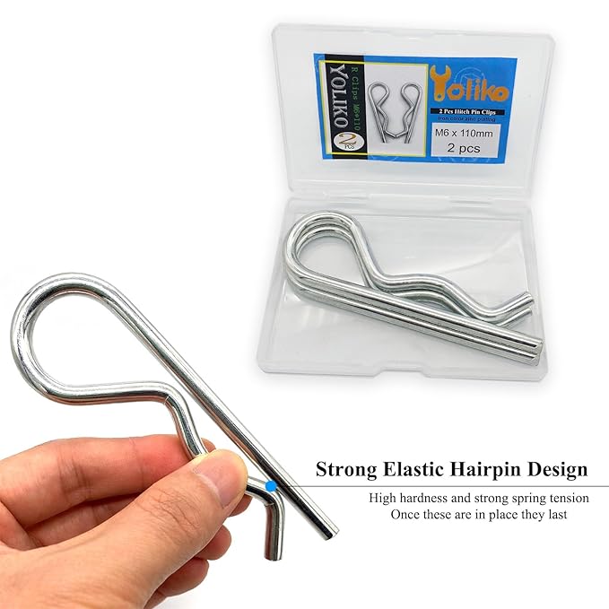 2 Pcs Heavy Duty Hitch Pins Clip R Clips Spring Retaining Wire Hair Pins Cotter Pin Strong Spring Tension Large Carter Pin R Clip Large for Trailer Tractors Mower Carts Truck Pin Clip M6x110mm