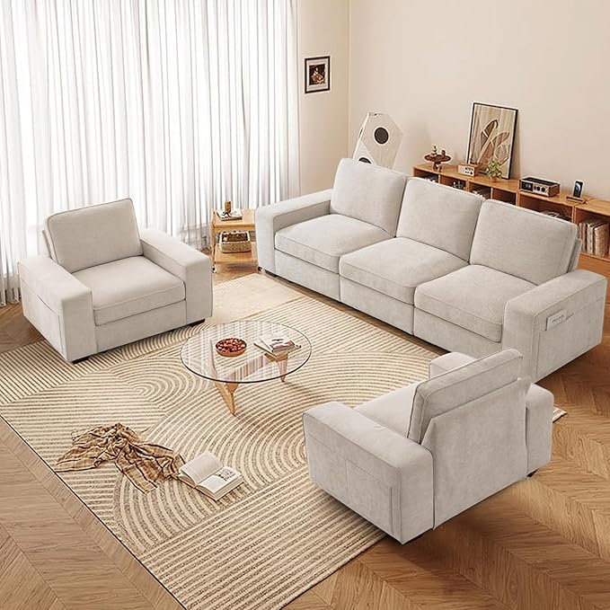 TEKAMON 45" Accent Chair with Seat Storage, Oversized Wide Single Sofa Chair, Modern Chenille Fabric Armchair for Living Room/Office with Wide Armrests, Side Pockets，USB Port, Washable Covers(1P)